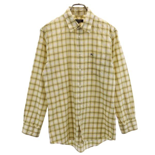 BURBERRY BLACK LABEL バーバリーブラックレーベル 日本製 三陽商会 チェック 長袖 シャツ 40 イエロー系 メンズ
