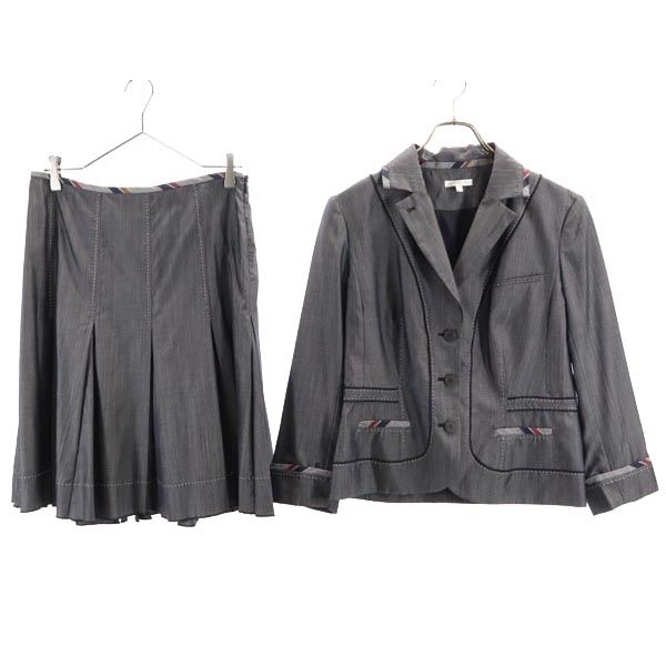 PAULE KA ポールカ シルク ウール スカートスーツ 上下 セットアップ 42 グレー系 テーラードジャケット レディース