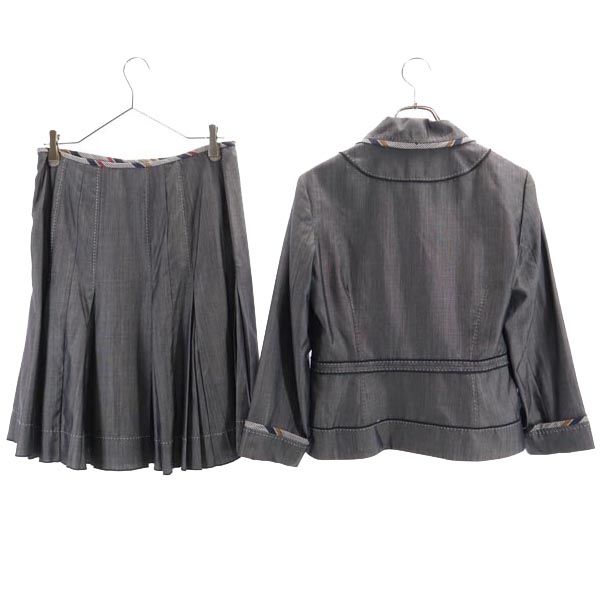 PAULE KA ポールカ シルク ウール スカートスーツ 上下 セットアップ 42 グレー系 テーラードジャケット レディース