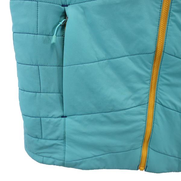 patagonia パタゴニア ジップ ベスト M 緑系 ロゴ刺繍 薄中綿入 アウトドア レディース