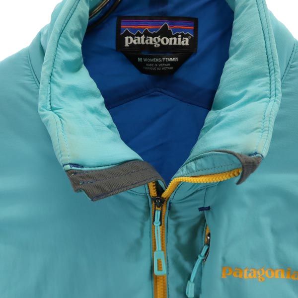patagonia パタゴニア ジップ ベスト M 緑系 ロゴ刺繍 薄中綿入 アウトドア レディース
