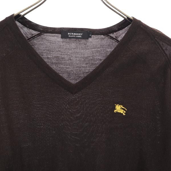 BURBERRY BLACK LABEL バーバリーブラックレーベル 三陽商会 ウール 長袖 Vネック セーター 2 ブラウン ニット レディース