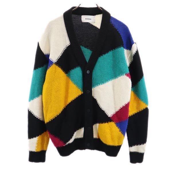 BONSAI ボンサイ ウールブレンド 総柄 長袖 ニット カーディガン M メンズ