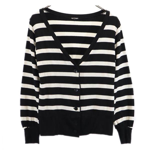 marimekko マリメッコ レーヨンブレンド ボーダー 長袖 カーディガン XS 白×黒 レディース