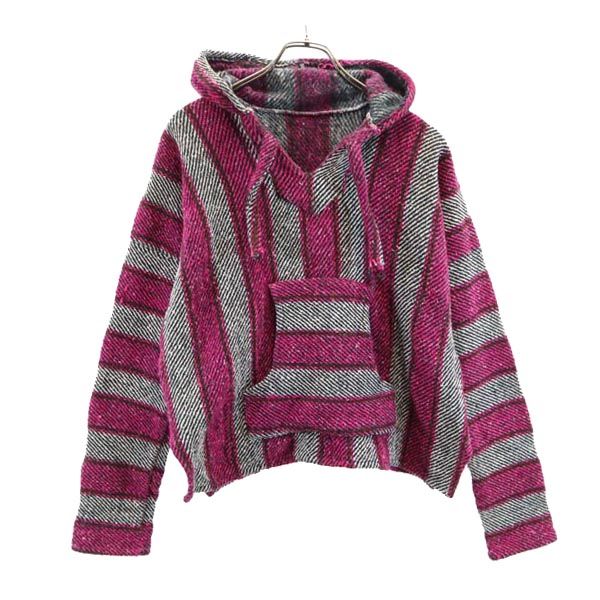 OLD オールド 90s ストライプ柄 長袖 メキシカン パーカー ピンク 他 レディース