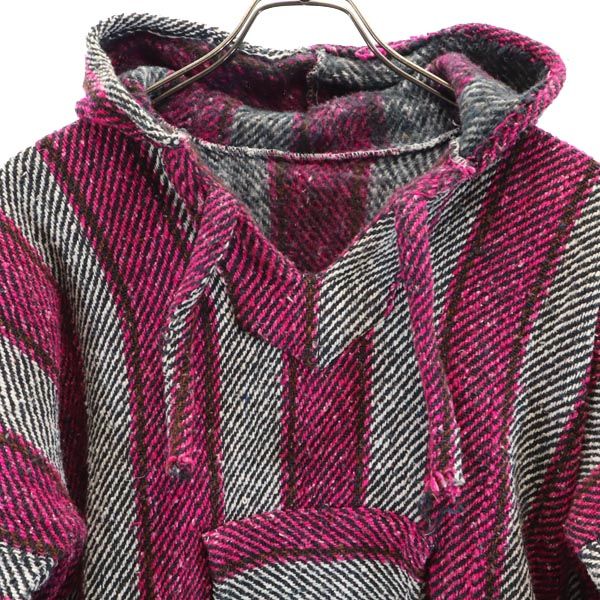 OLD オールド 90s ストライプ柄 長袖 メキシカン パーカー ピンク 他 レディース