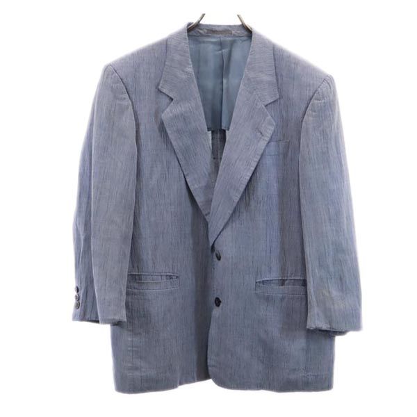 LANVIN ランバン リネンブレンド テーラードジャケット 48 ブルー系 しわ加工 メンズ