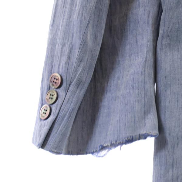 LANVIN ランバン リネンブレンド テーラードジャケット 48 ブルー系 しわ加工 メンズ