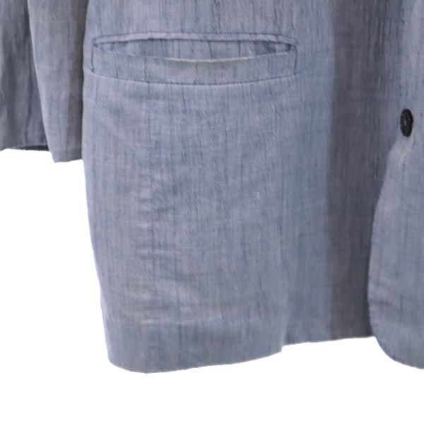 LANVIN ランバン リネンブレンド テーラードジャケット 48 ブルー系 しわ加工 メンズ