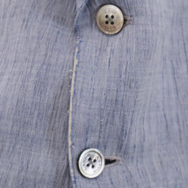 LANVIN ランバン リネンブレンド テーラードジャケット 48 ブルー系 しわ加工 メンズ