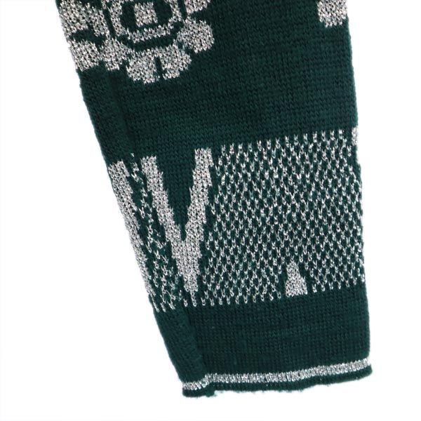 VINTAGE ヴィンテージ 80s フランス製 総柄 長袖 Vネット ニット 1 グリーン系 セーター レディース