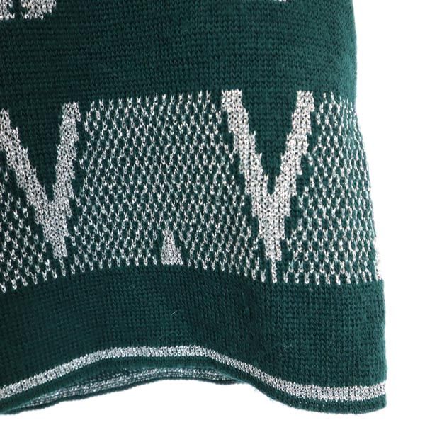 VINTAGE ヴィンテージ 80s フランス製 総柄 長袖 Vネット ニット 1 グリーン系 セーター レディース