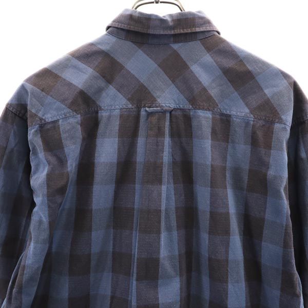 mtg. モンタージュ チェック 長袖 ジップ ボタンダウンシャツ L ネイビー系 リップストップ メンズ