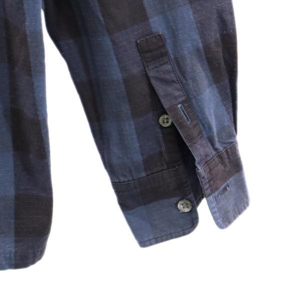 mtg. モンタージュ チェック 長袖 ジップ ボタンダウンシャツ L ネイビー系 リップストップ メンズ