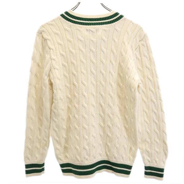 Polo by Ralph Lauren ポロバイラルフローレン 長袖 Vネック ニット 160 ホワイト系 セーター ロゴ ワッペン 開襟 キッズ