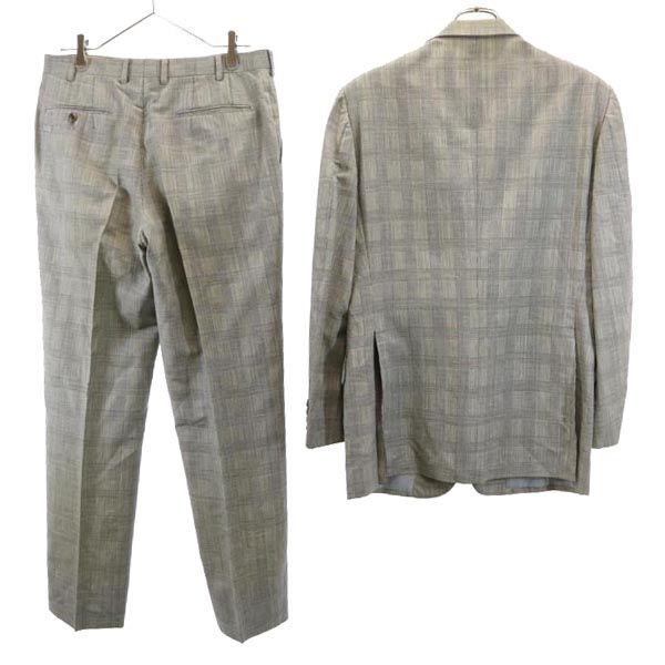 Burberrys バーバリーズ 90s オールド リネンブレンド ウール チェック柄 スーツ 上下 セットアップ 96-84-180A7 ブラック系 テーラードジャケット メンズ