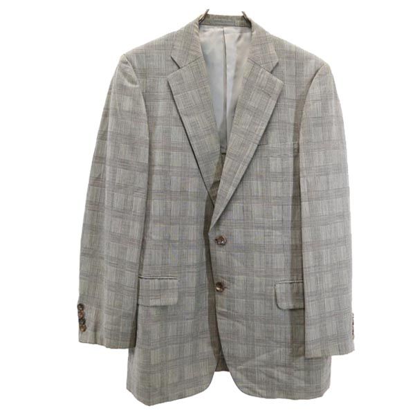 Burberrys バーバリーズ 90s オールド リネンブレンド ウール チェック柄 スーツ 上下 セットアップ 96-84-180A7 ブラック系 テーラードジャケット メンズ