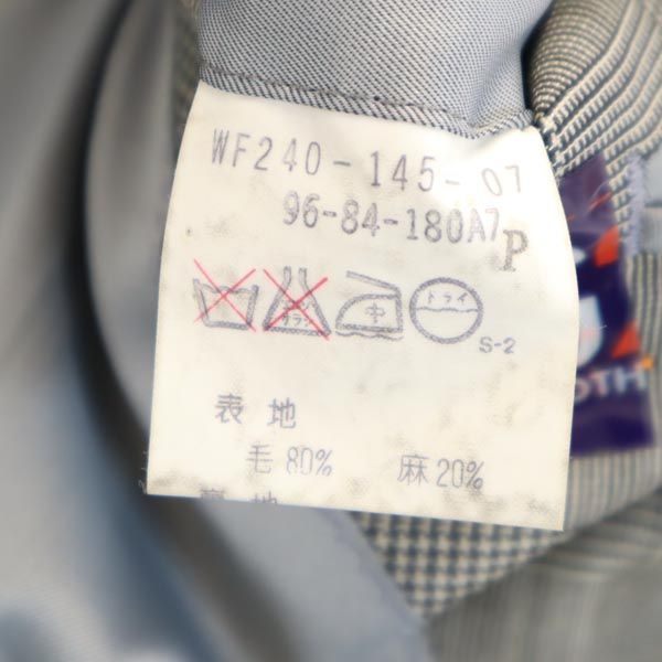 Burberrys バーバリーズ 90s オールド リネンブレンド ウール チェック柄 スーツ 上下 セットアップ 96-84-180A7 ブラック系 テーラードジャケット メンズ