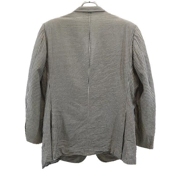 LANVIN ランバン シルク チェック柄 テーラードジャケット ST46-54 ブラック ×ホワイト メンズ