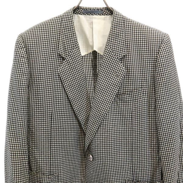 LANVIN ランバン シルク チェック柄 テーラードジャケット ST46-54 ブラック ×ホワイト メンズ