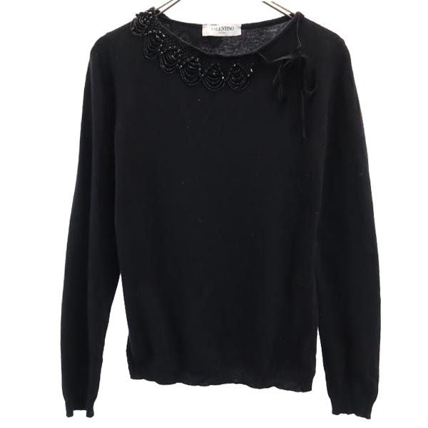 VALENTINO ヴァレンティノ イタリア製 カシミヤブレンド 長袖 ニット 44 ブラック系 ビーズ セーター レディース
