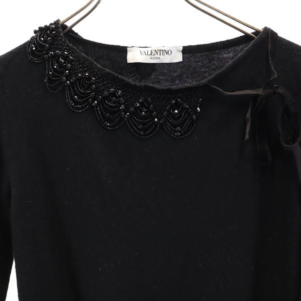 VALENTINO ヴァレンティノ イタリア製 カシミヤブレンド 長袖 ニット 44 ブラック系 ビーズ セーター レディース