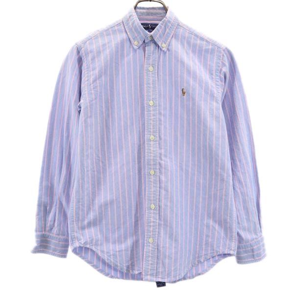 RALPH LAUREN ラルフローレン ストライプ柄 長袖 オックスフォード ボタンダウンシャツ 12 ブルー×ピンク キッズ