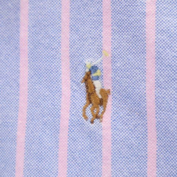 RALPH LAUREN ラルフローレン ストライプ柄 長袖 オックスフォード ボタンダウンシャツ 12 ブルー×ピンク キッズ