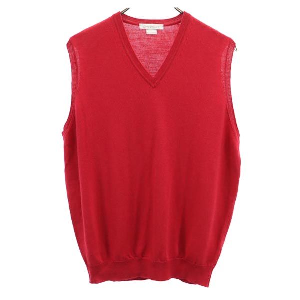 JOHN SMEDLEY ジョンスメドレー イングランド製 ウール Vネック ニットベスト M レッド メンズ