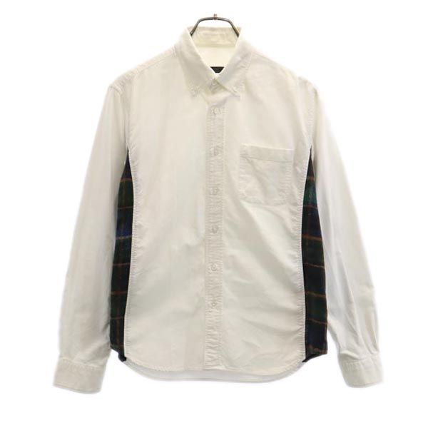 SOPHNET. ソフネット 日本製 チェック切替 長袖 ボタンダウンシャツ M ホワイト系 メンズ