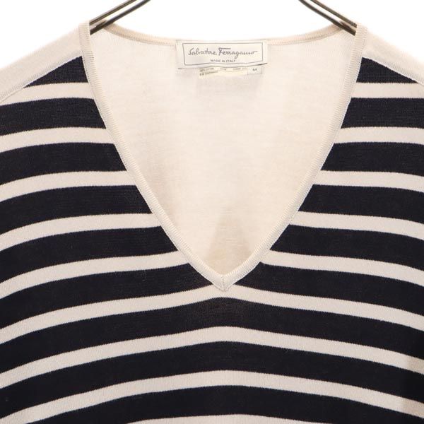 Salvatore Ferragamo サルヴァトーレフェラガモ イタリア製 ボーダー柄 長袖 コットン ニット M アイボリー 他 レディース