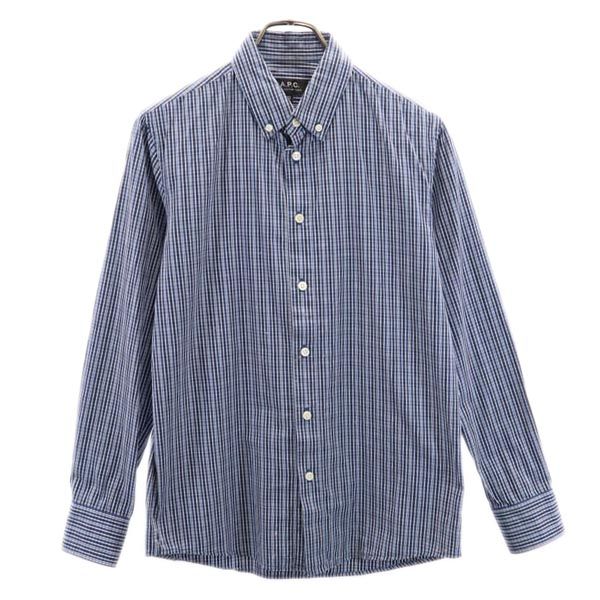 A.P.C. アーペーセー チェック柄 長袖 ボタンダウンシャツ XS ネイビー系 メンズ