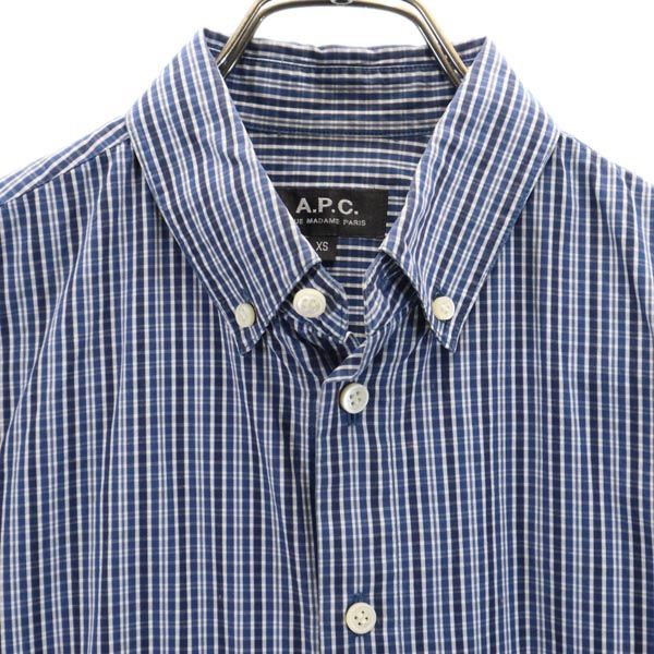 A.P.C. アーペーセー チェック柄 長袖 ボタンダウンシャツ XS ネイビー系 メンズ