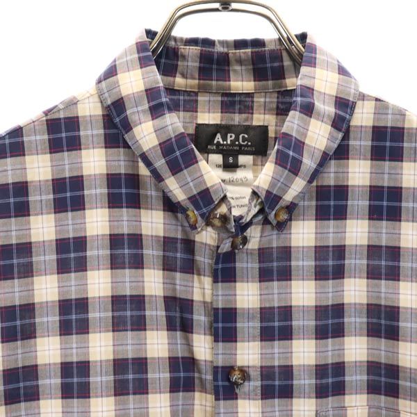 A.P.C. アーペーセー チェック柄 長袖 ボタンダウンシャツ S ネイビー 他 メンズ