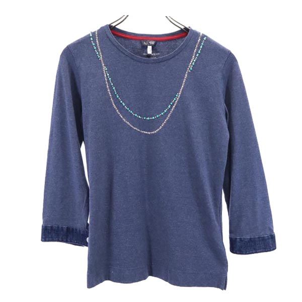 ARMANI JEANS アルマーニジーンズ ラインストーン 7分袖 Tシャツ XS ブルー系 ロンT レディース