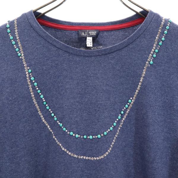 ARMANI JEANS アルマーニジーンズ ラインストーン 7分袖 Tシャツ XS ブルー系 ロンT レディース