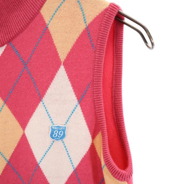 PEARLY GATES パーリーゲイツ アーガイル ゴルフ ジップアップ ニット ベスト 1 ピンク フリース 切替 ロゴ刺_ レディース
