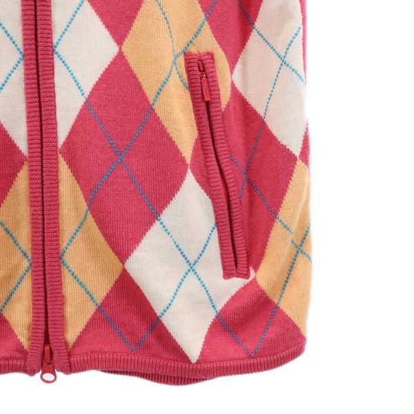 PEARLY GATES パーリーゲイツ アーガイル ゴルフ ジップアップ ニット ベスト 1 ピンク フリース 切替 ロゴ刺_ レディース