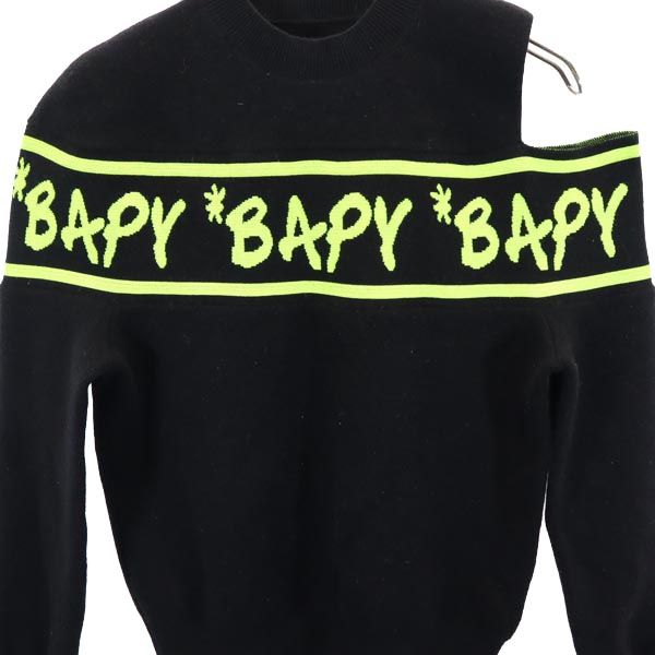 BAPY BY A BATHING APE ベイピーバイアベイシングエイプ 長袖 アシンメトリー ニット XS ブラック オープンショルダー レディース