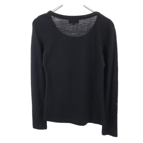 BURBERRY BLUE LABEL バーバリーブルーレーベル 三陽商会 日本製 ウール プリント 長袖 Tシャツ 38 黒 ロンT カットソー レディース