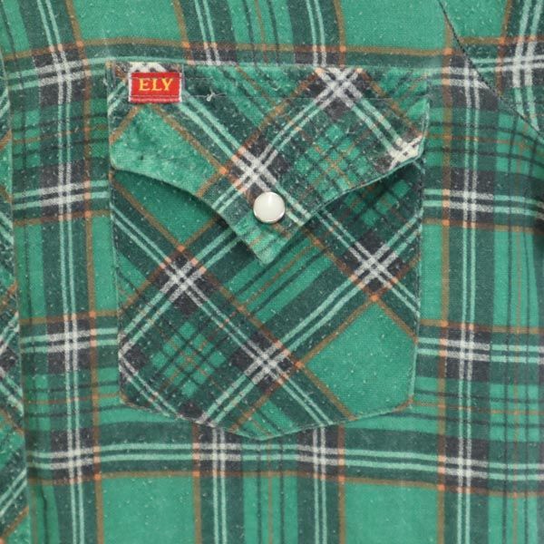 エライプレインズ 80s 90s オールド チェック柄 長袖 ウエスタンシャツ 15-34 グリーン系 ELY PLAINS メンズ