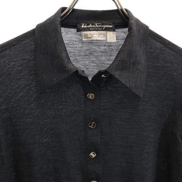サルヴァトーレフェラガモ イタリア製 ウールシルクブレンド 7分袖 シャツ I38 グレー系 Salvatore Ferragamo レディース