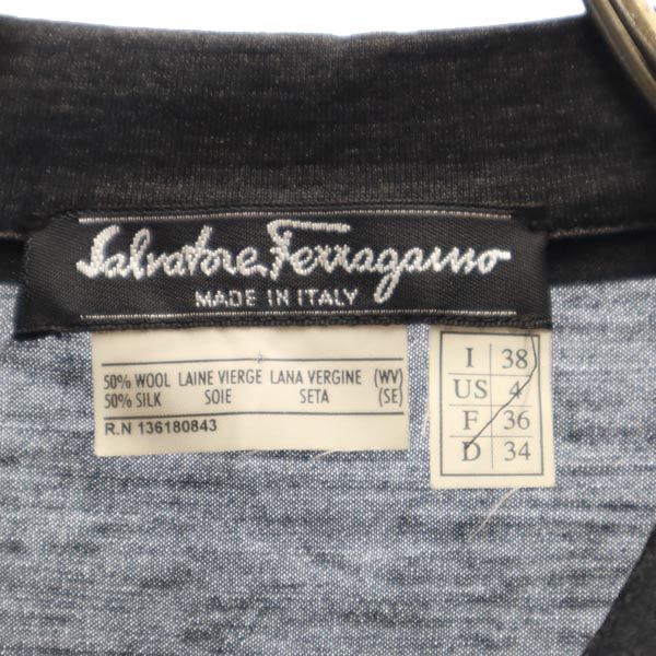 サルヴァトーレフェラガモ イタリア製 ウールシルクブレンド 7分袖 シャツ I38 グレー系 Salvatore Ferragamo レディース