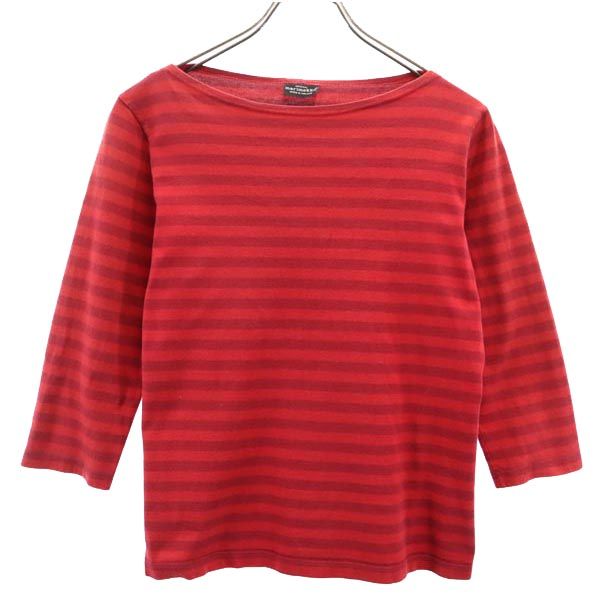marimekko マリメッコ フィンランド製 ボーダー柄 7分袖 カットソー S レッド トップス レディース
