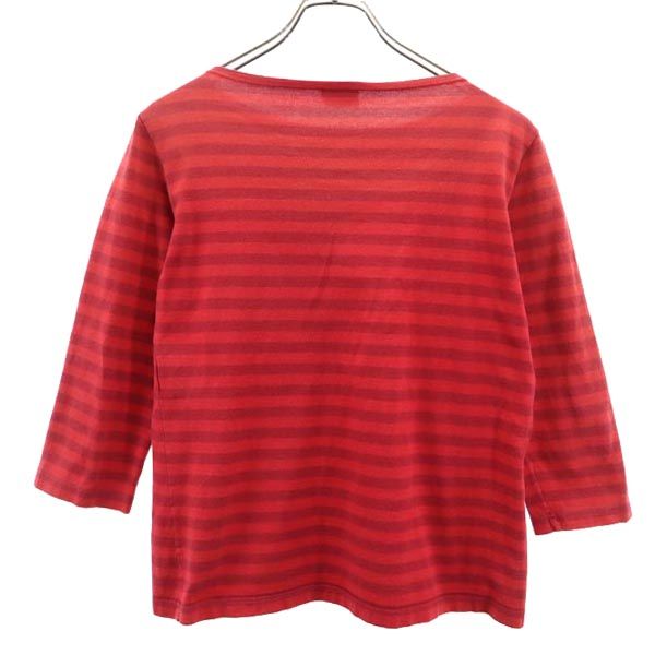 marimekko マリメッコ フィンランド製 ボーダー柄 7分袖 カットソー S レッド トップス レディース