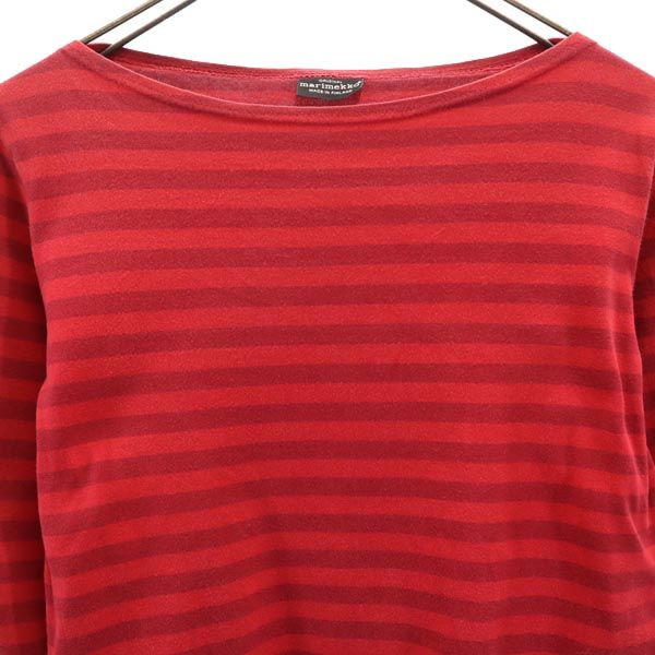 marimekko マリメッコ フィンランド製 ボーダー柄 7分袖 カットソー S レッド トップス レディース