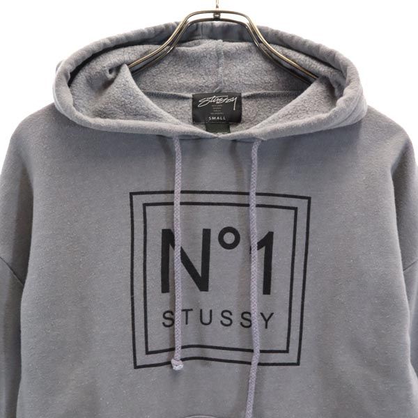 STUSSY ステューシー プリント 長袖 スウェットパーカー S グレー 裏起毛 レディース