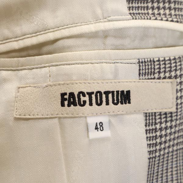 FACTOTUM ファクトタム 日本製 ウール グレンチェック柄 テーラードジャケット 48 グレー ダブルボタン メンズ