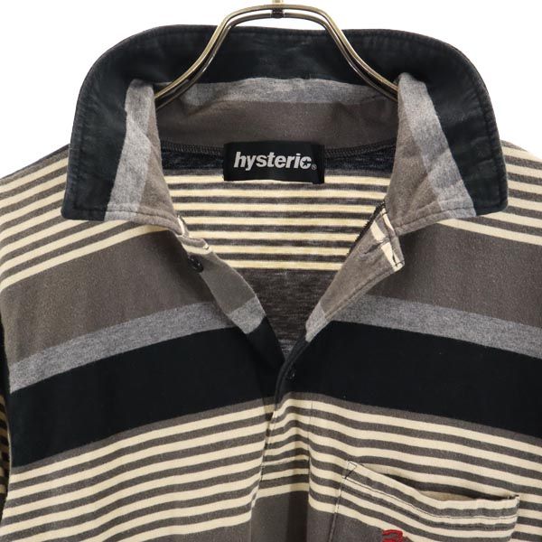 HYSTERIC ヒステリック 日本製 ボーダー柄 長袖 ポロシャツ F 黒系 メンズ