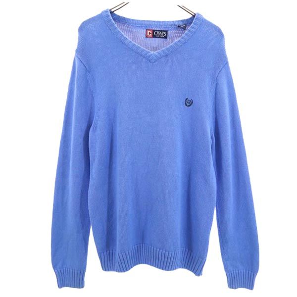 CHAPS チャップス Vネック 長袖 Vネック コットン ニット M ブルー メンズ